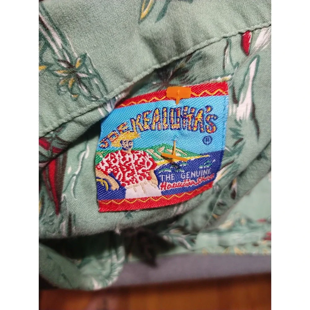 Joe Kealuha's The Genuine Hawaiian‎ Shirt Men XL Green Tropical Planes Island